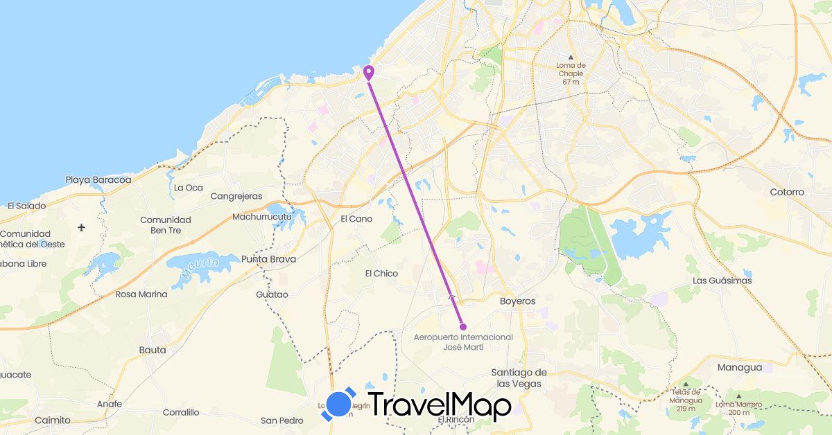 TravelMap itinerary: train in Cuba (North America)